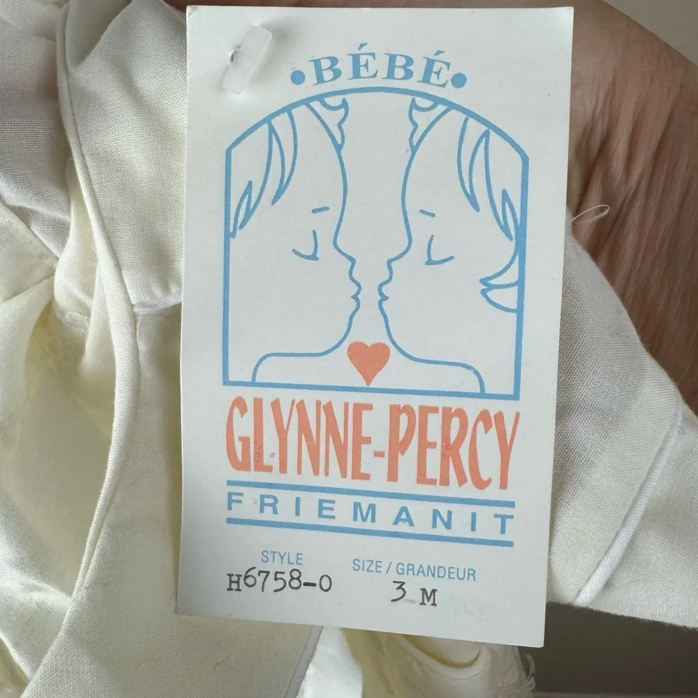 Vintage Bebe Glynne Percy Elegant Gender Neutral Baby Romper with Embroidery 3M